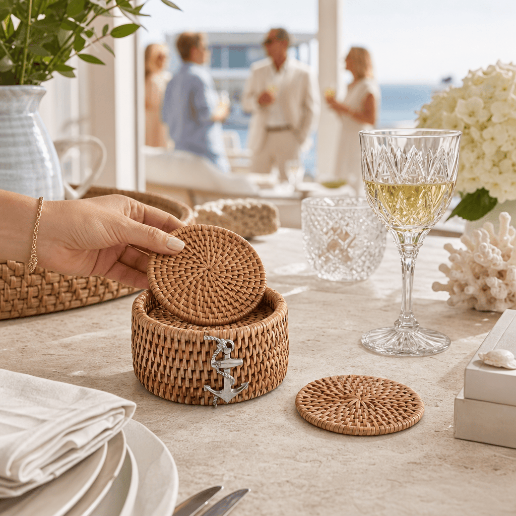 Anchor Hand Woven Wicker Rattan Coaster Set - 6 Coasters