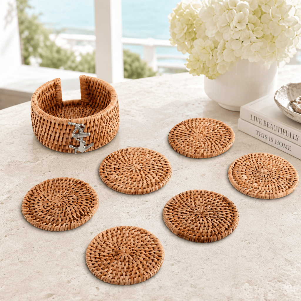 Anchor Hand Woven Wicker Rattan Coaster Set - 6 Coasters
