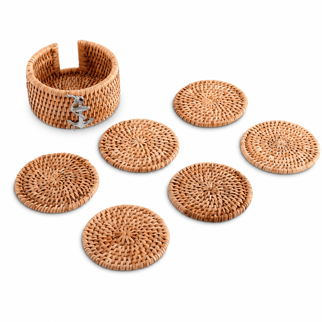 Anchor Hand Woven Wicker Rattan Coaster Set - 6 Coasters