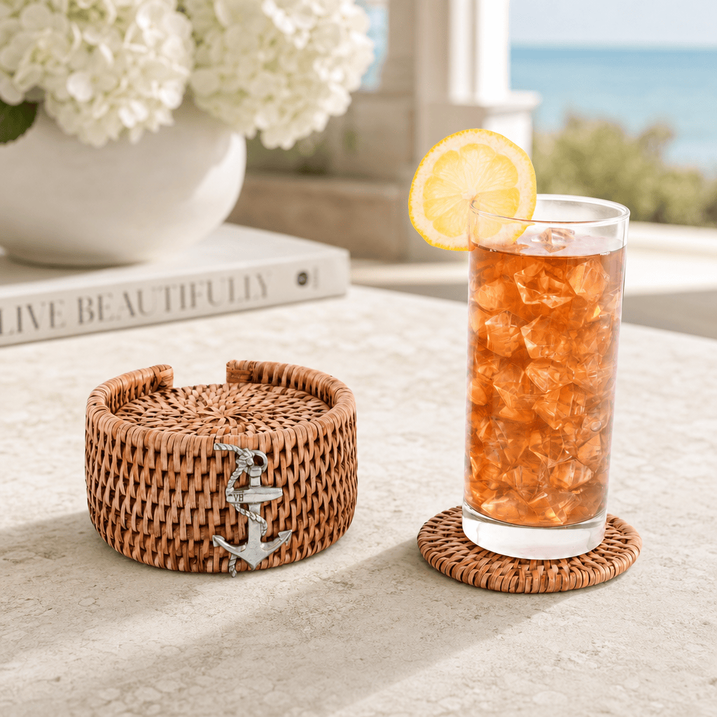 Anchor Hand Woven Wicker Rattan Coaster Set - 6 Coasters