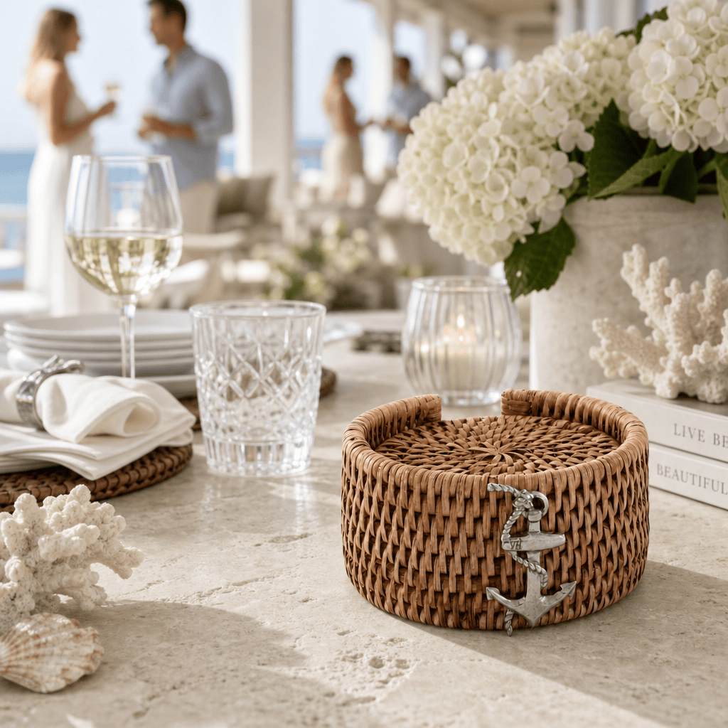 Anchor Hand Woven Wicker Rattan Coaster Set - 6 Coasters