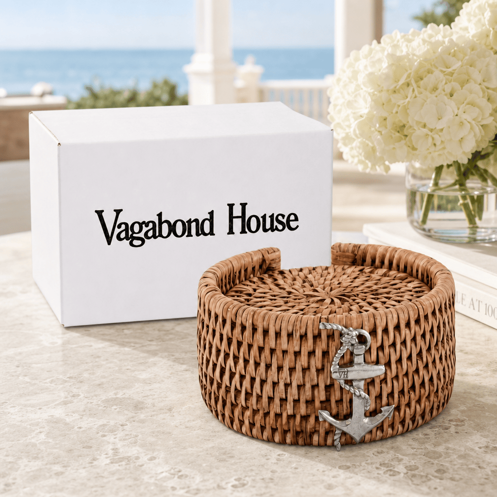 Anchor Hand Woven Wicker Rattan Coaster Set - 6 Coasters
