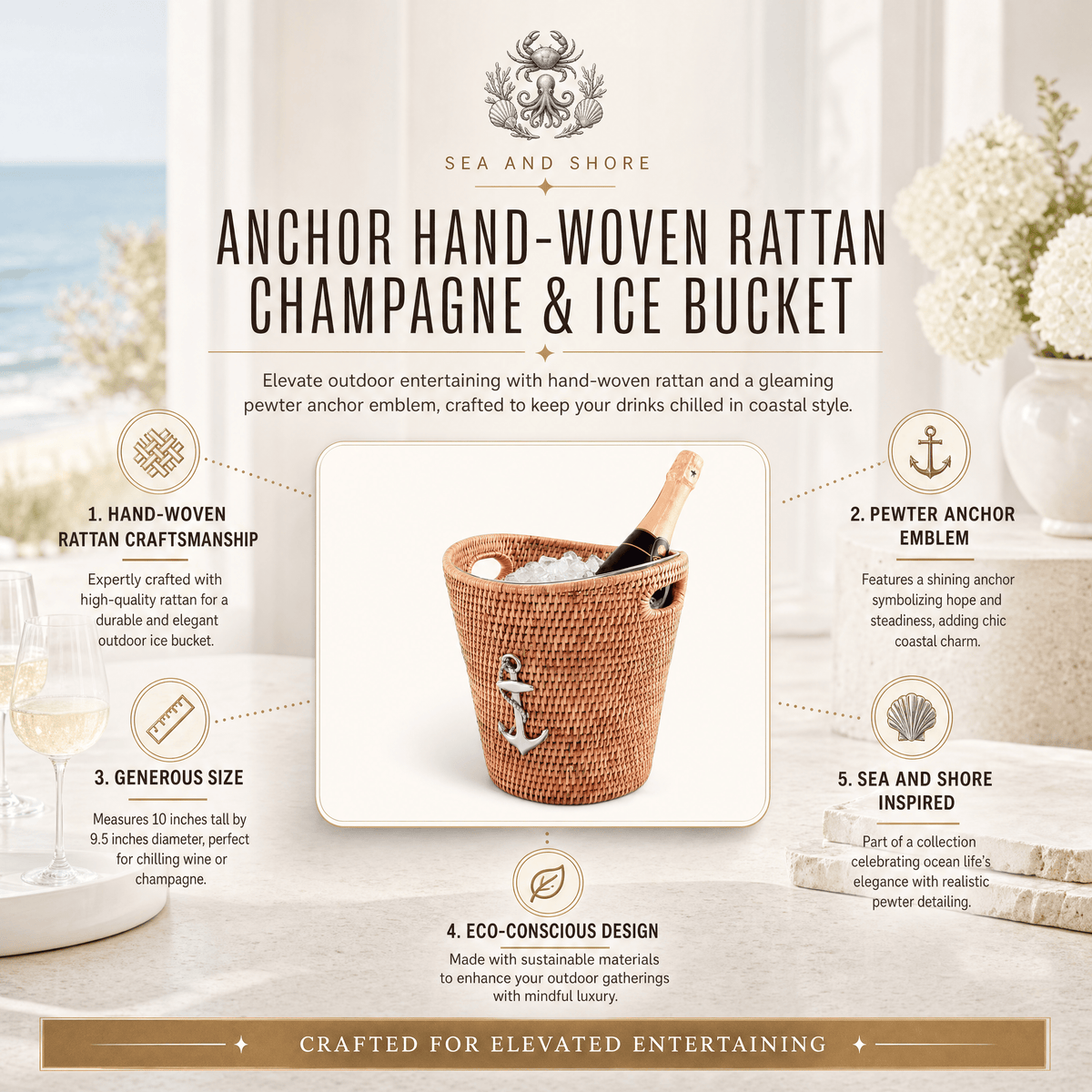 Anchor Hand Woven Wicker Rattan Champagne / Ice Bucket