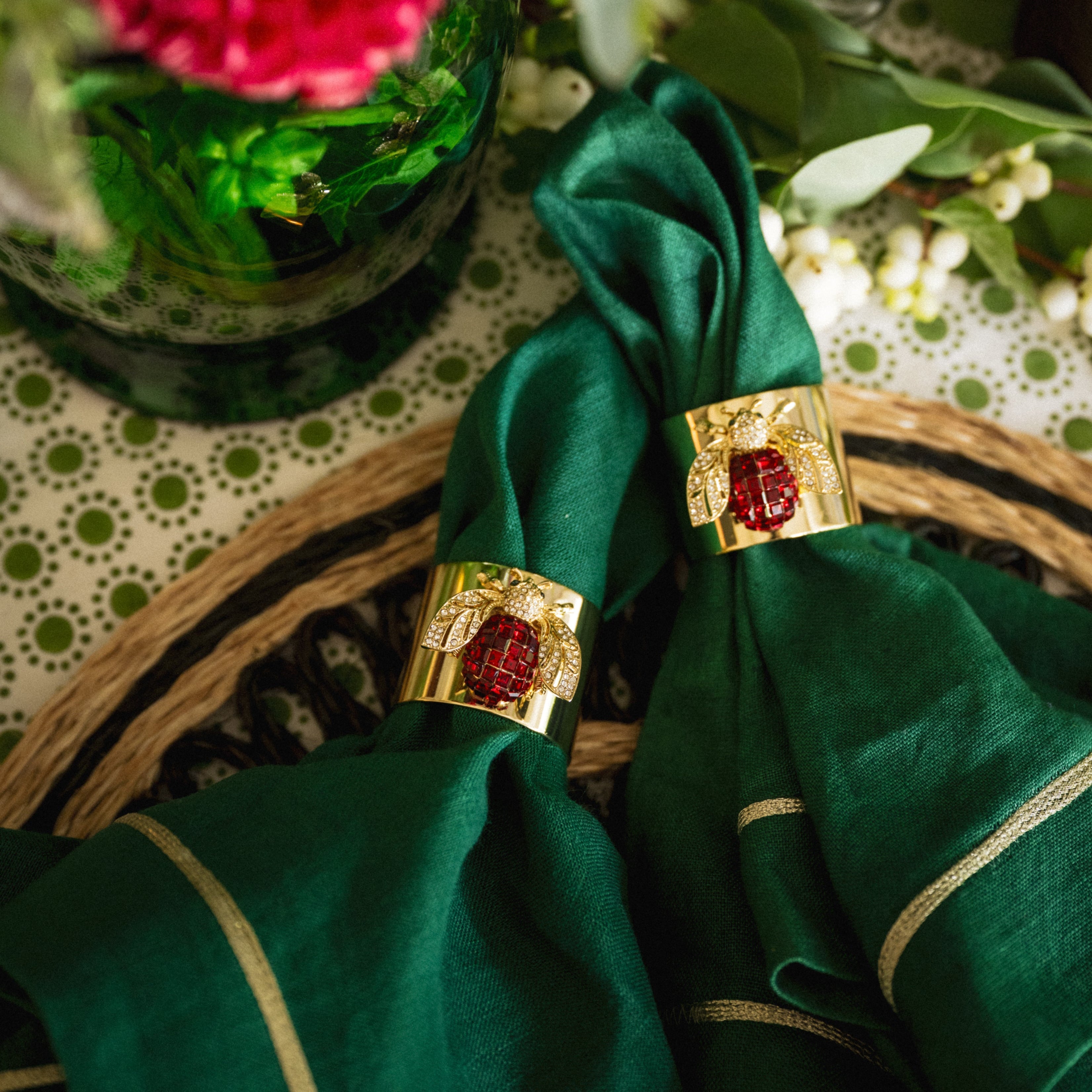 Gold Trim Dinner Hunter Green Napkins (Set of 2)