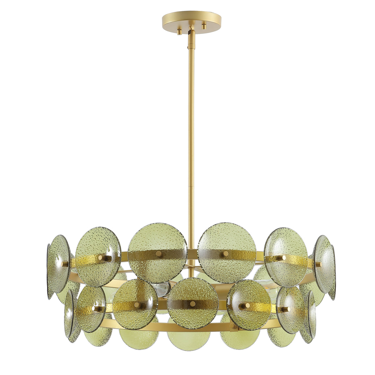 Martini Glass and Metal Chandelier in Green and Brass — 24″, 4-Light