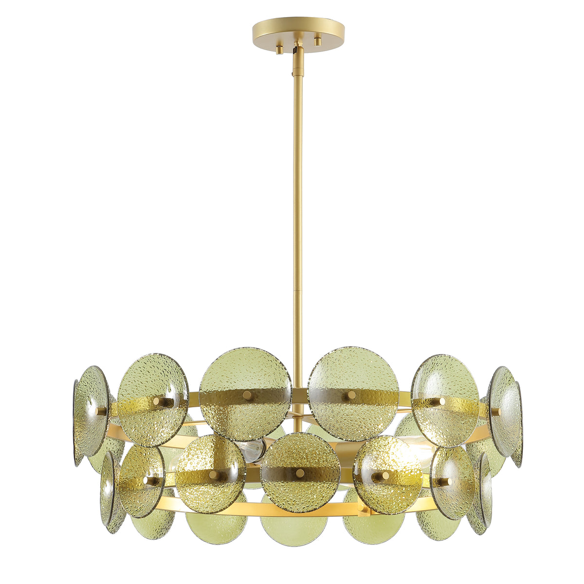 Martini Glass and Metal Chandelier in Green and Brass — 24″, 4-Light