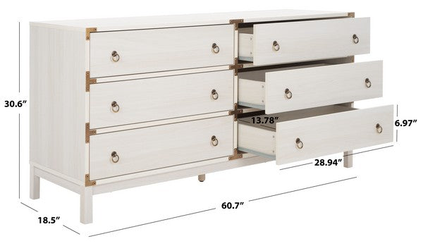 Galio 6 Drawer Chest in Bleached White