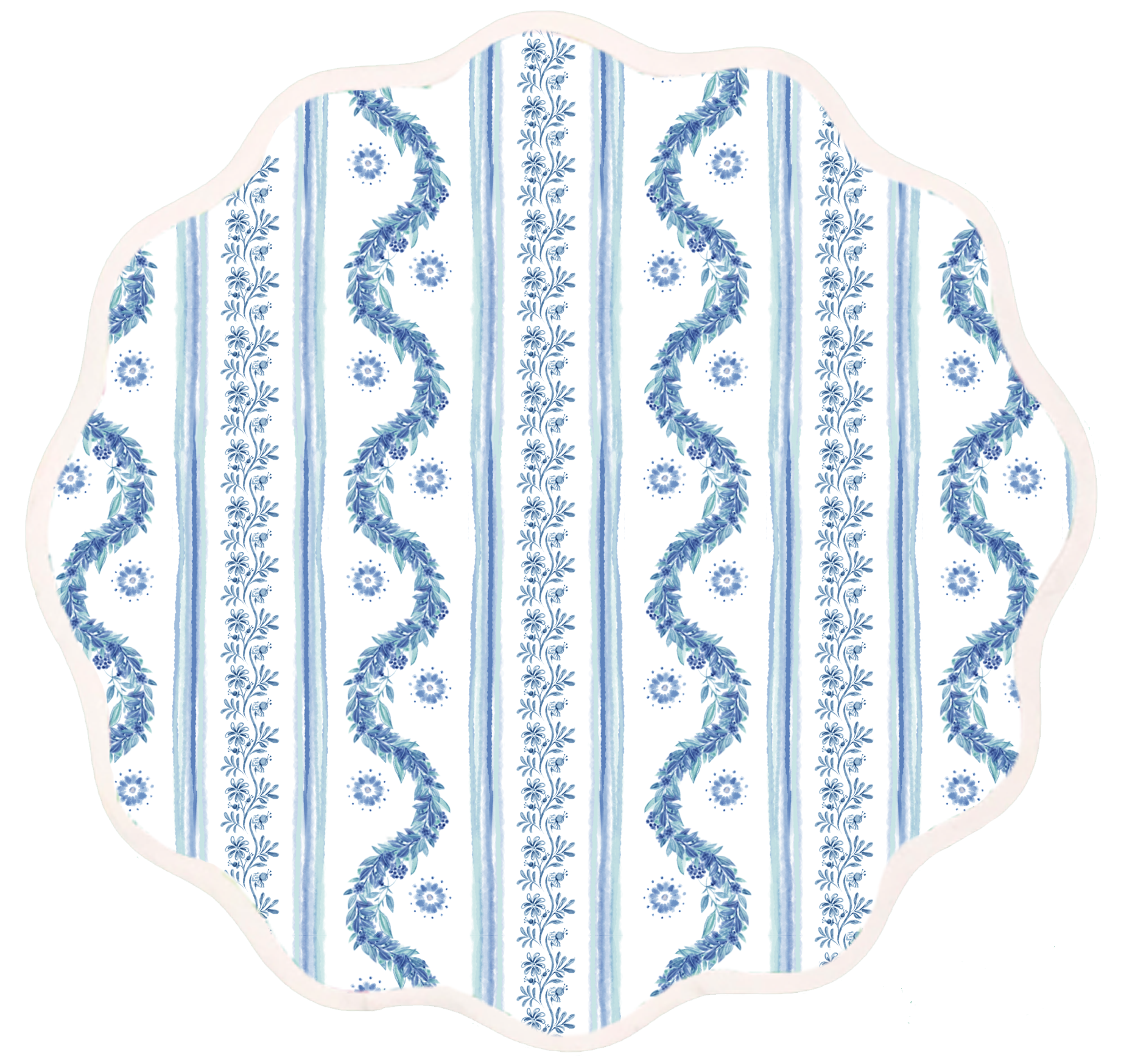 Round Scalloped Placemat | Boxwood Garden - Delft Blue