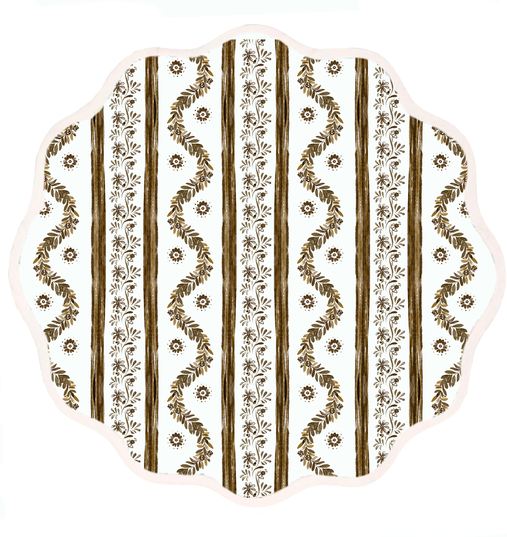 Round Scalloped Placemat | Boxwood Garden - Espresso