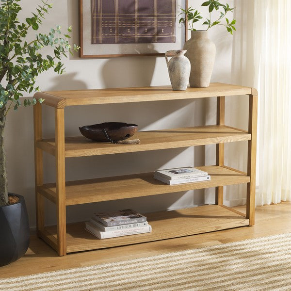 Omara Wood Console Table in Natural with 4 Shelves