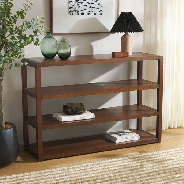 Omara Wood Console Table in Walnut with 4 Shelves