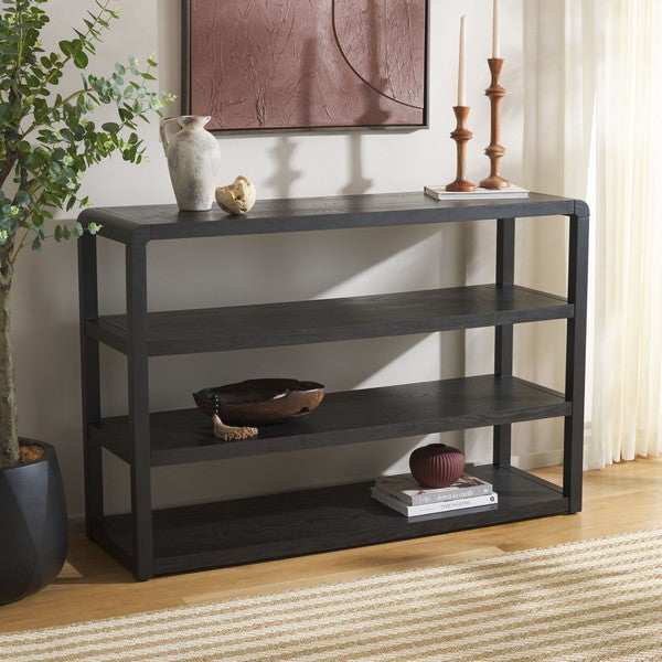 Omara Wood Console Table in Black with 4 Shelves
