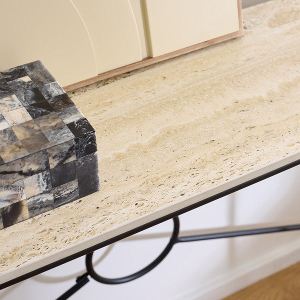 Lenin Ceramic Console Table in Black with Beige Top