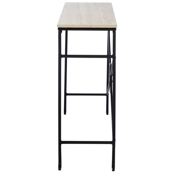 Lenin Ceramic Console Table in Black with Beige Top