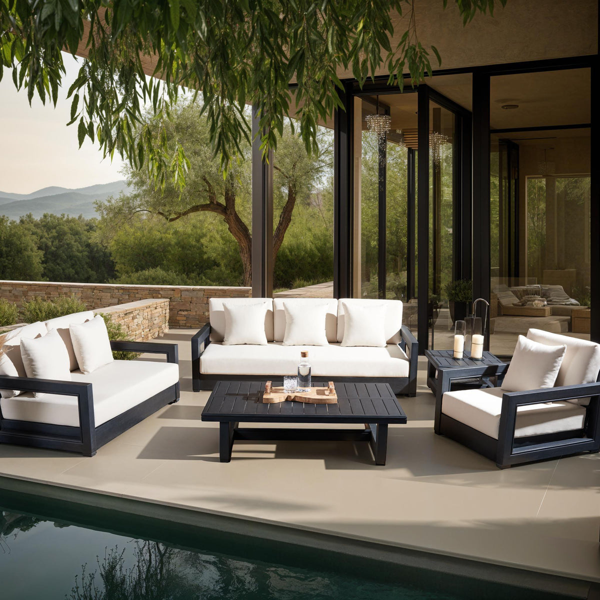 Montford Aluminum Armchair in Black and White