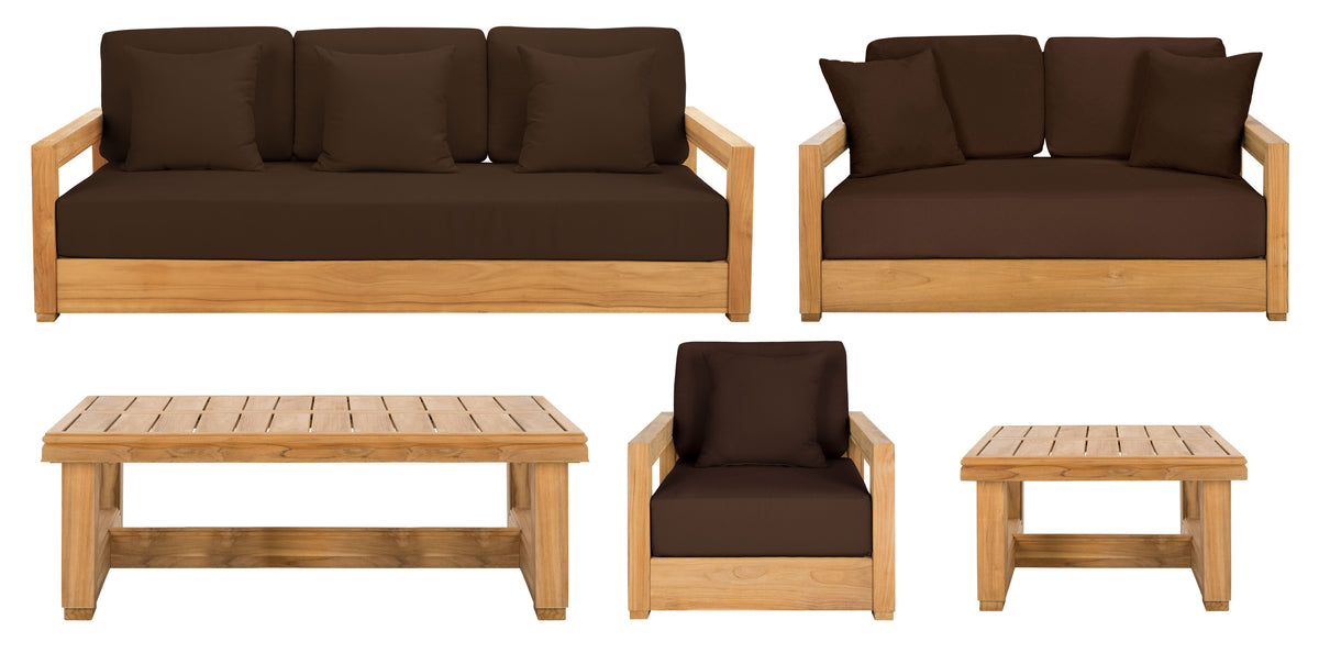Montford Brazilian Teak 3 Seater Sofa in Natural Teak and Dark Brown