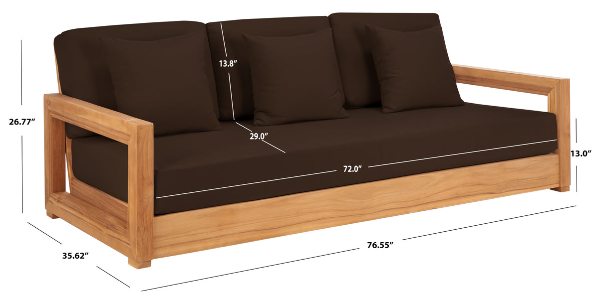Montford Brazilian Teak 3 Seater Sofa in Natural Teak and Dark Brown