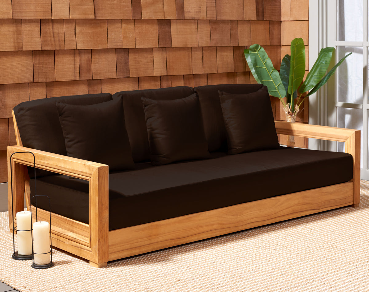 Montford Brazilian Teak 3 Seater Sofa in Natural Teak and Dark Brown