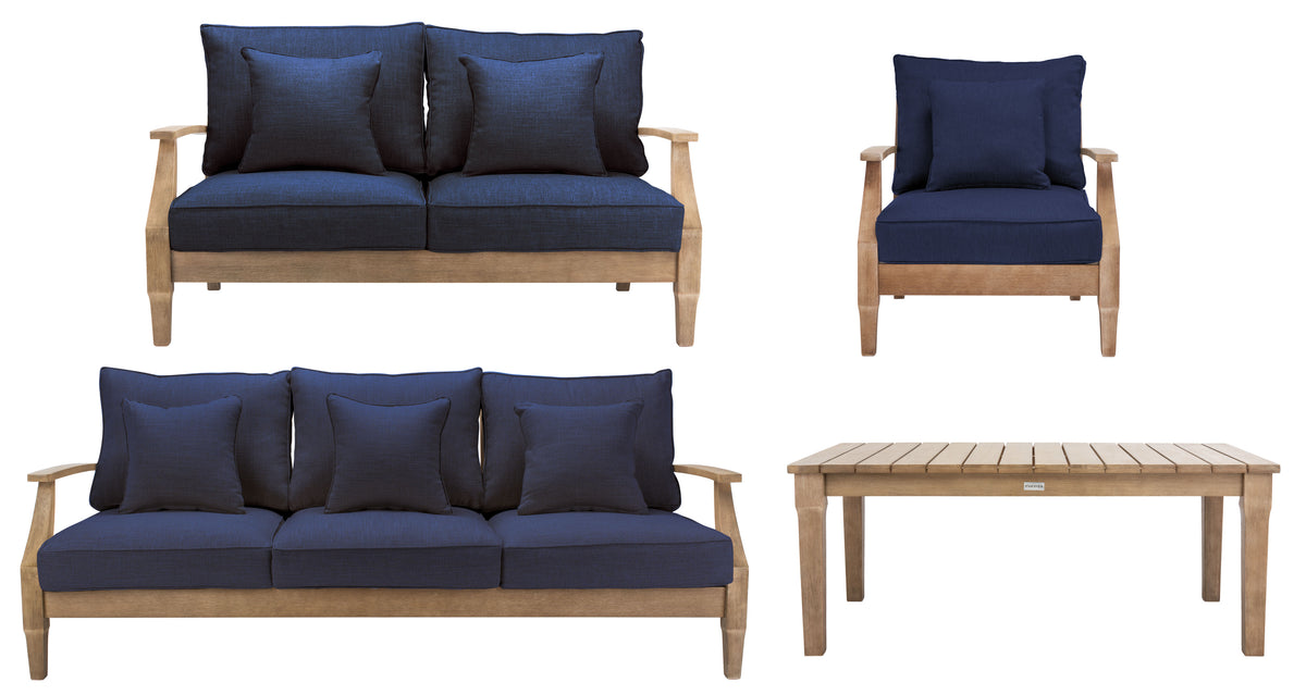 Martinique Eucalyptus Wood Patio Loveseat in Natural and Navy