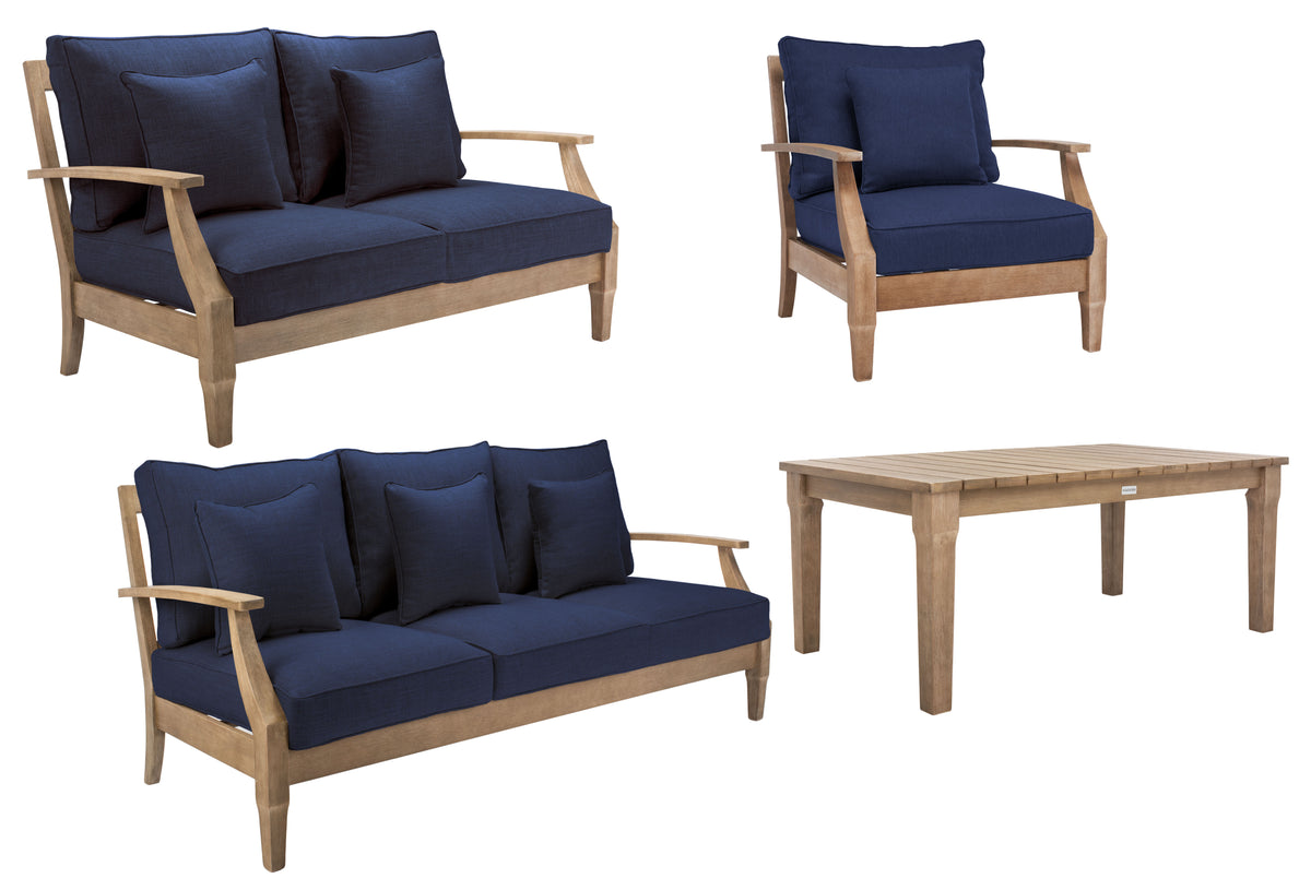 Martinique Eucalyptus Wood Patio Loveseat in Natural and Navy