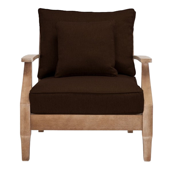 Martinique Wood Patio Armchair in Natural with Dark Brown Cushion