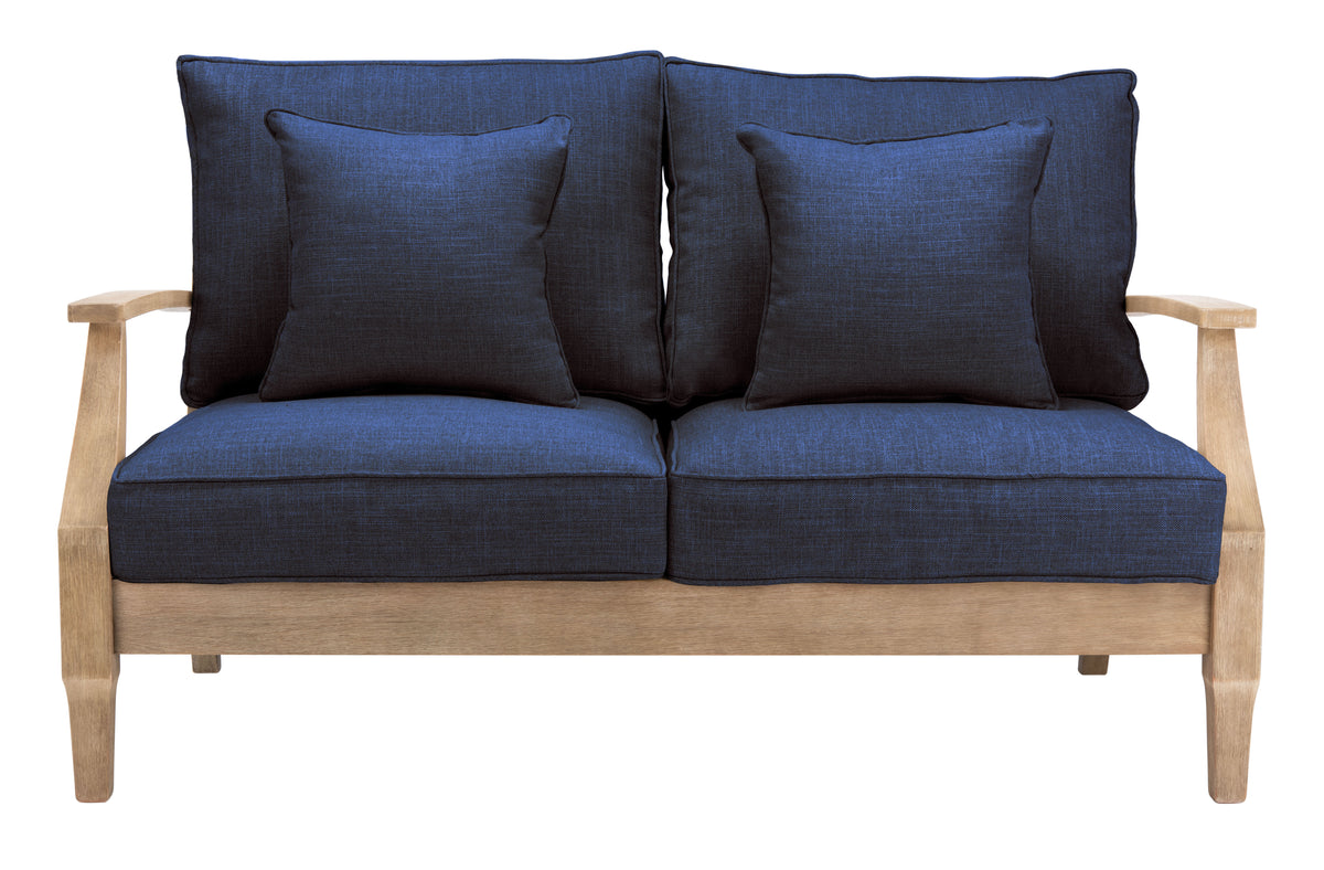 Martinique Eucalyptus Wood Patio Loveseat in Natural and Navy