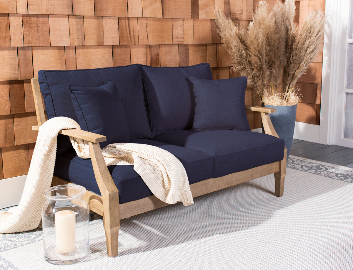 Martinique Eucalyptus Wood Patio Loveseat in Natural and Navy