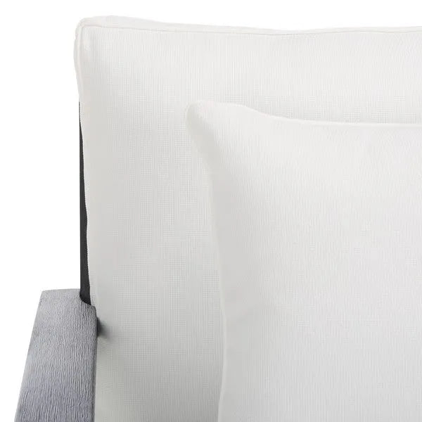 Martinique Wood Patio Loveseat in Black/White with Upholstered Cushion