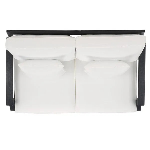 Martinique Wood Patio Loveseat in Black/White with Upholstered Cushion