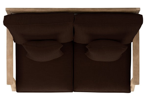 Martinique Wood Patio Loveseat in Natural with Dark Brown Cushion