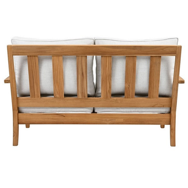 Martinique Teakwood Patio Loveseat in Natural Teak with White Cushion