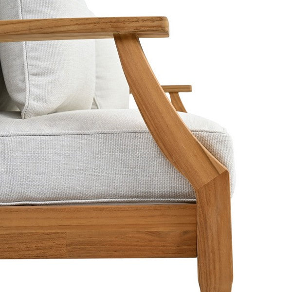 Martinique Teakwood Patio Loveseat in Natural Teak with White Cushion
