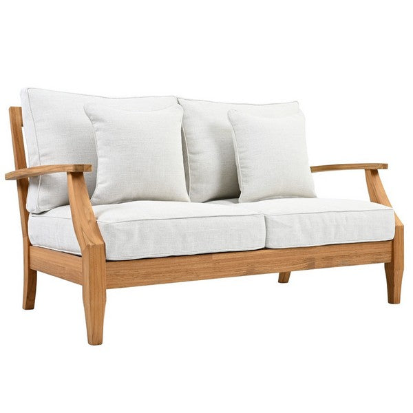 Martinique Teakwood Patio Loveseat in Natural Teak with White Cushion