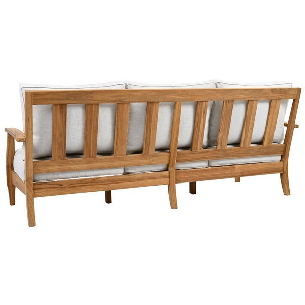 Martinique Teakwood Patio Sofa in Natural Teak with White Cushion