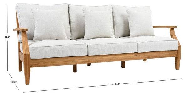 Martinique Teakwood Patio Sofa in Natural Teak with White Cushion