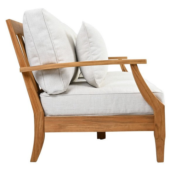 Martinique Teakwood Patio Sofa in Natural Teak with White Cushion