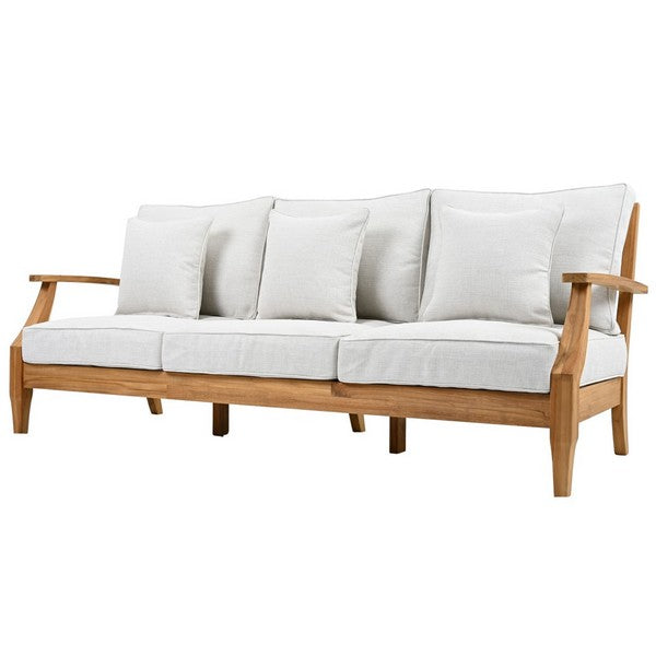 Martinique Teakwood Patio Sofa in Natural Teak with White Cushion