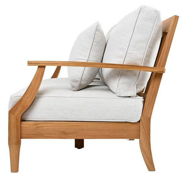 Martinique Teakwood Patio Sofa in Natural Teak with White Cushion