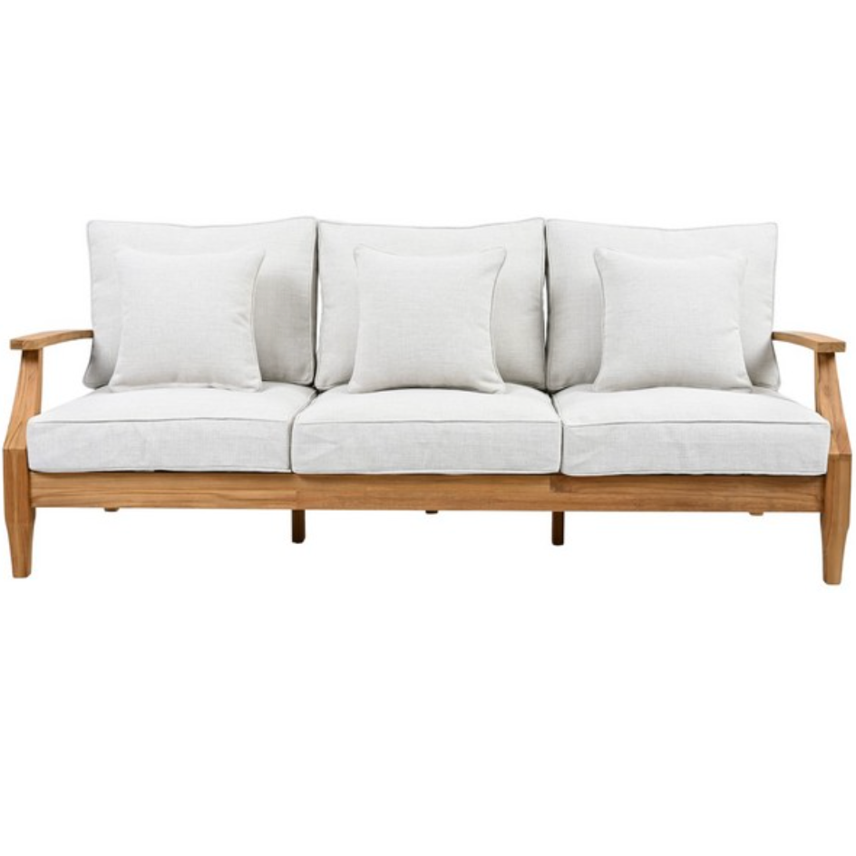Martinique Teakwood Patio Sofa in Natural Teak with White Cushion