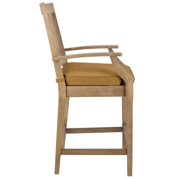 San Salvador Wood Patio Counter Stools in Brown with Cushion (Set of 2) - The Mayfair Hall