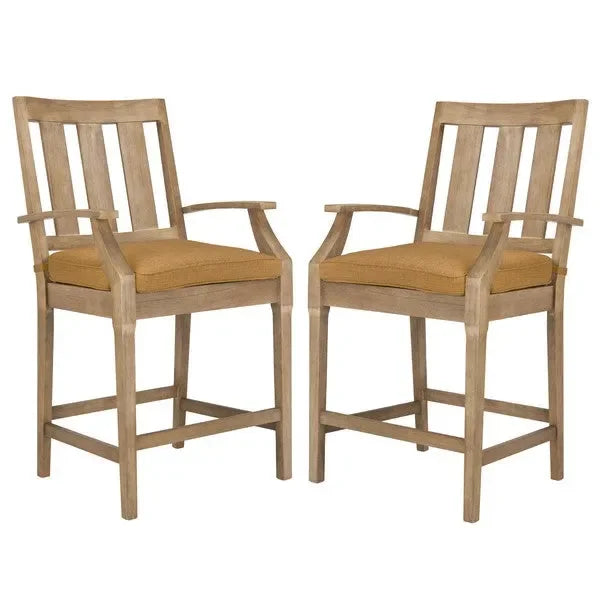 San Salvador Wood Patio Counter Stools in Brown with Cushion (Set of 2) - The Mayfair Hall