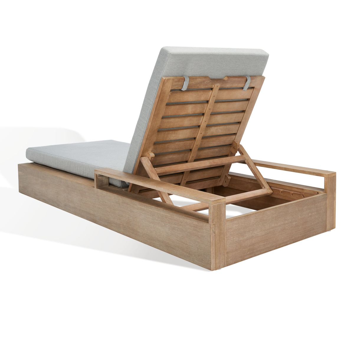 Lanai Eucalyptus Wood Chaise Lounge Chair in Brown and Light Gray