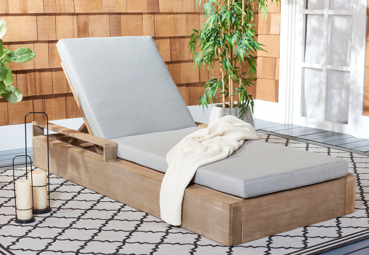 Lanai Eucalyptus Wood Chaise Lounge Chair in Brown and Light Gray