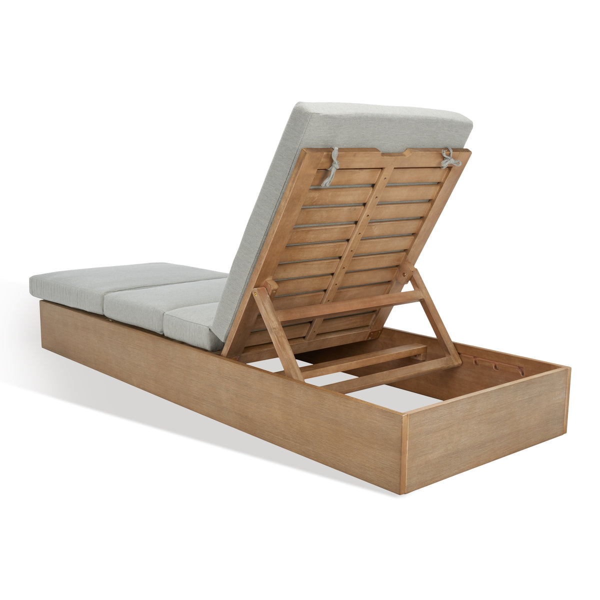 Vincent Eucalyptus Wood Chaise Lounge Chair in Brown and Light Gray