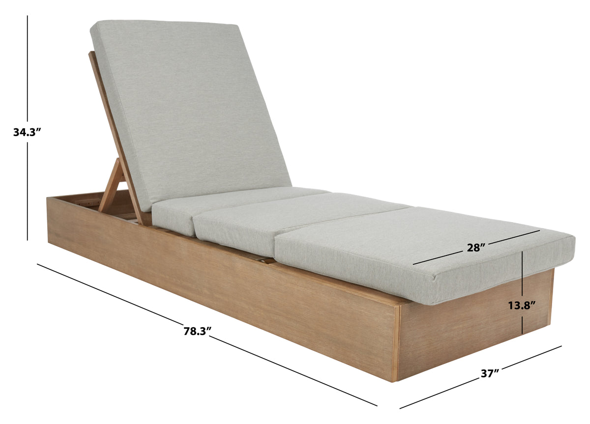 Vincent Eucalyptus Wood Chaise Lounge Chair in Brown and Light Gray