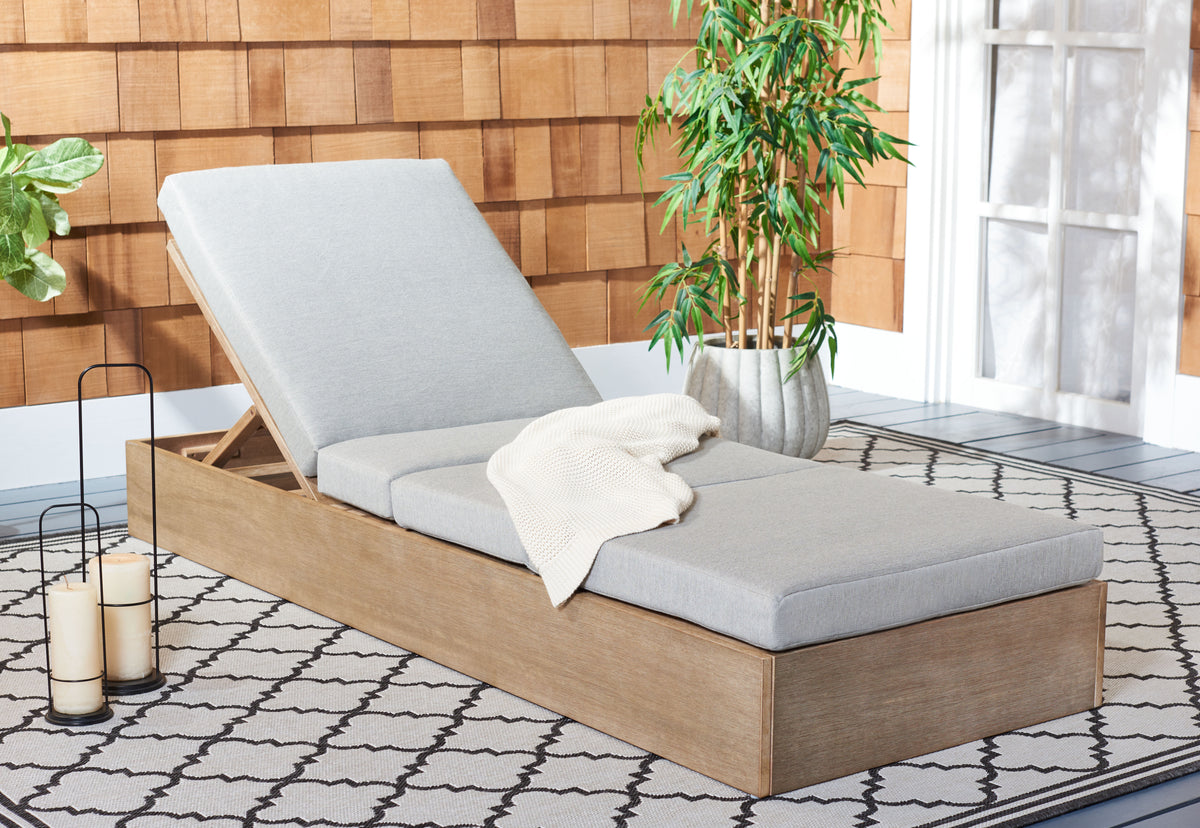 Vincent Eucalyptus Wood Chaise Lounge Chair in Brown and Light Gray