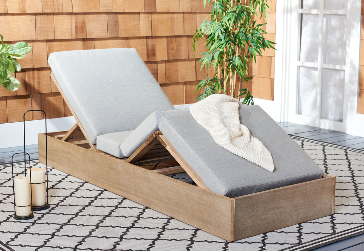 Vincent Eucalyptus Wood Chaise Lounge Chair in Brown and Light Gray