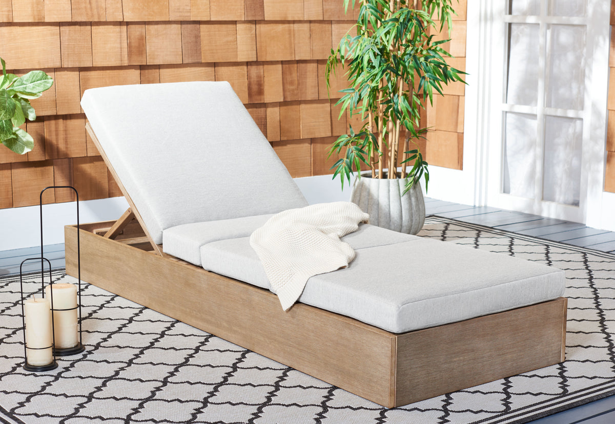 Vincent Eucalyptus Wood Chaise Lounge Chair in Natural and White
