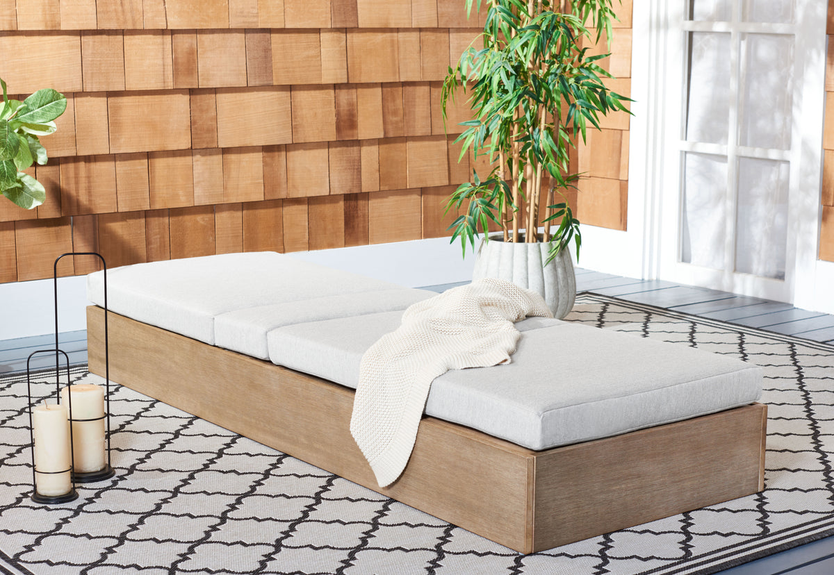 Vincent Eucalyptus Wood Chaise Lounge Chair in Natural and White