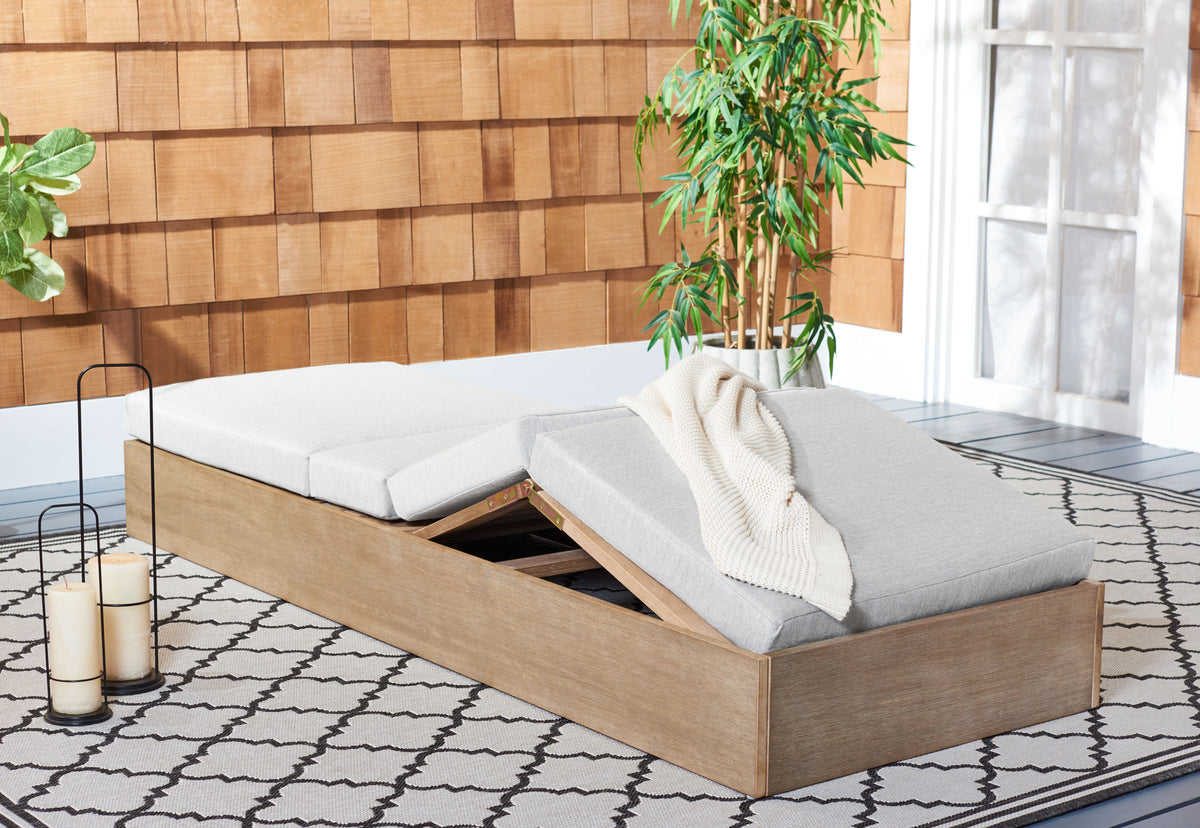 Vincent Eucalyptus Wood Chaise Lounge Chair in Natural and White